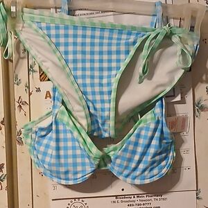 No Boundaries Blue and Green Checkered Bikini